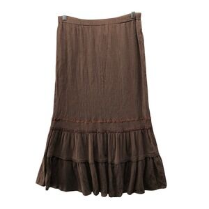 NWT Zero Zero Tiered Ruffle Maxi Skirt Womens M Brown Cotton Fairy Pull On
